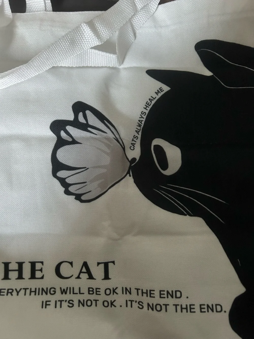 Black and White Cat Tote Linen Canvas Bag